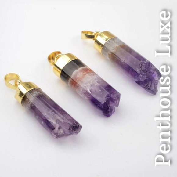 REAL Amethyst Core Quartz Crystal Pendant Necklace - Picture 3 of 7